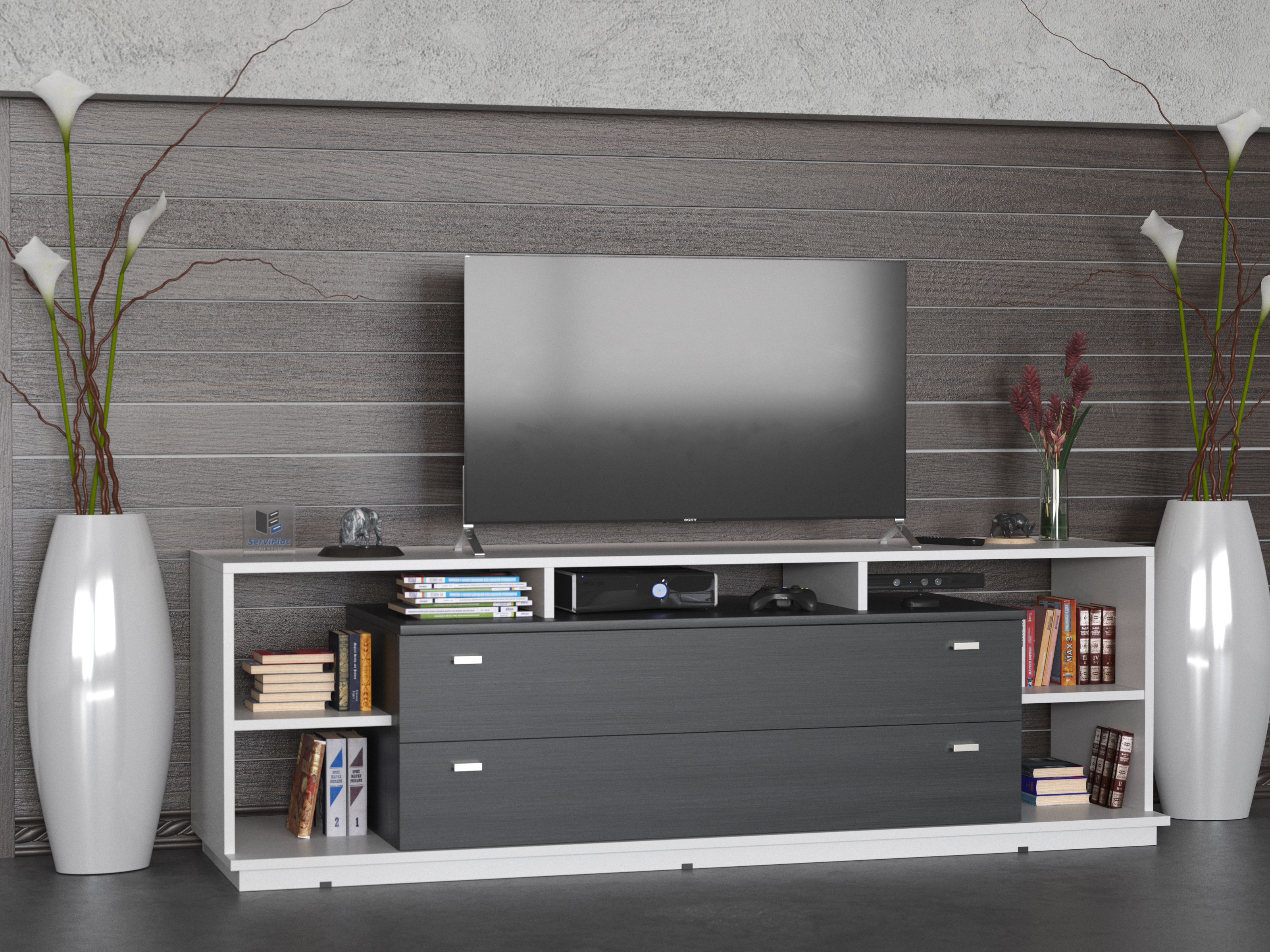 Aclarar etiqueta Minero Mesa Rack Tv 1.80 Melamina Texturada Moderno - Living Modular | Muebles  Serviplac