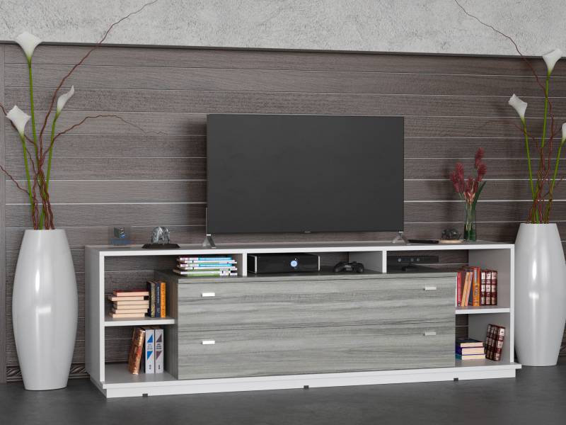 Mesa Rack Tv 1.80 Melamina Texturada Moderno -  Living Modular